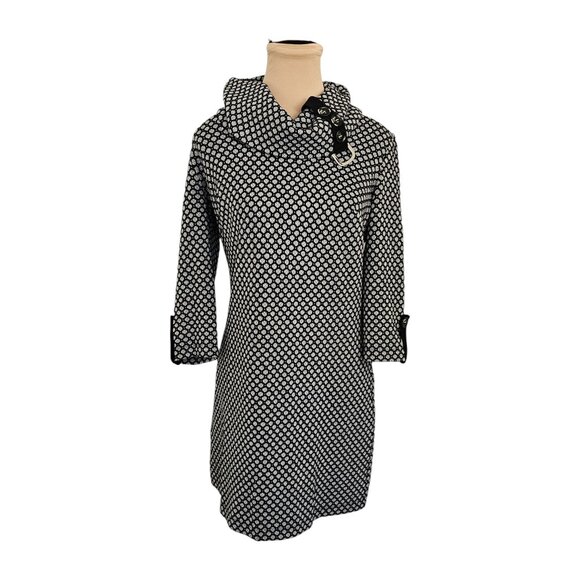 Joseph Ribkoff Black White Patterned Long Sleeve Button Dress / Top Sz 8 - Picture 1 of 10